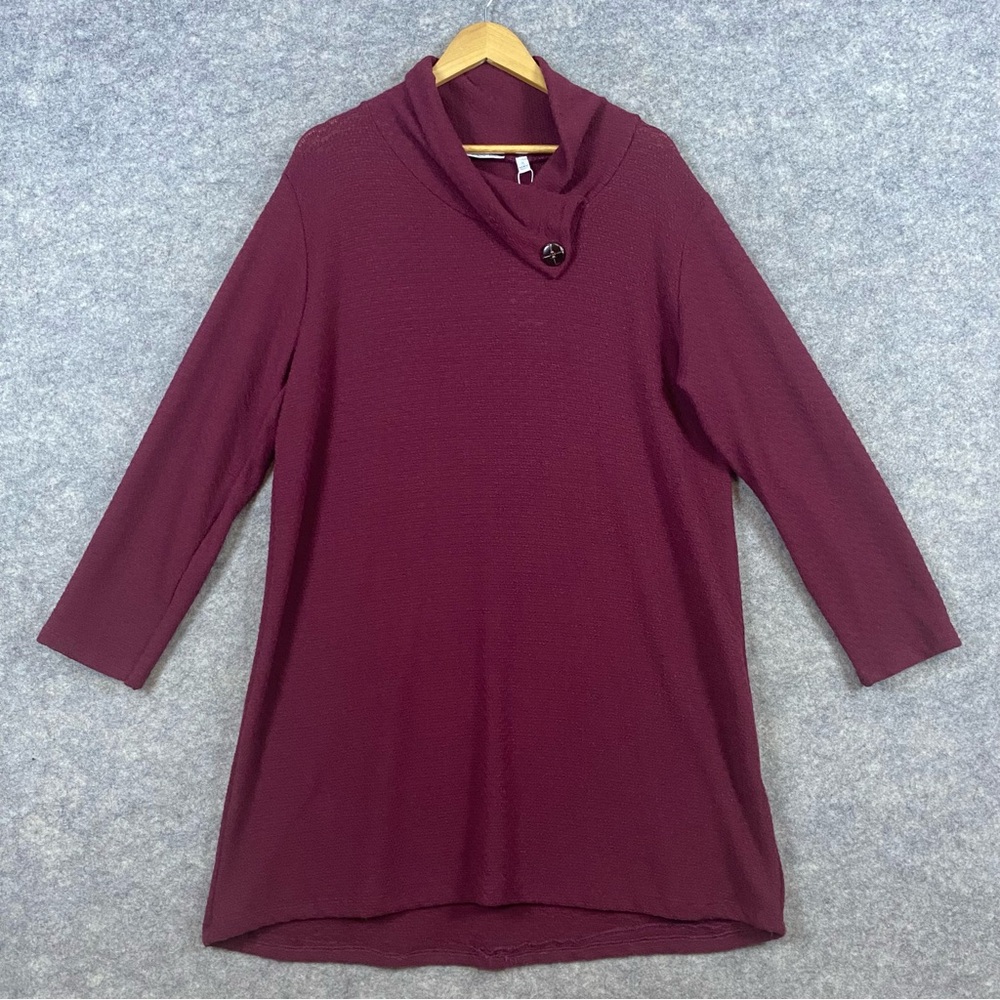 Vasna NWT Sweater Dress‎ Sz XL Wine Cowl Neck Knit Lagenlook Shift Made in Italy